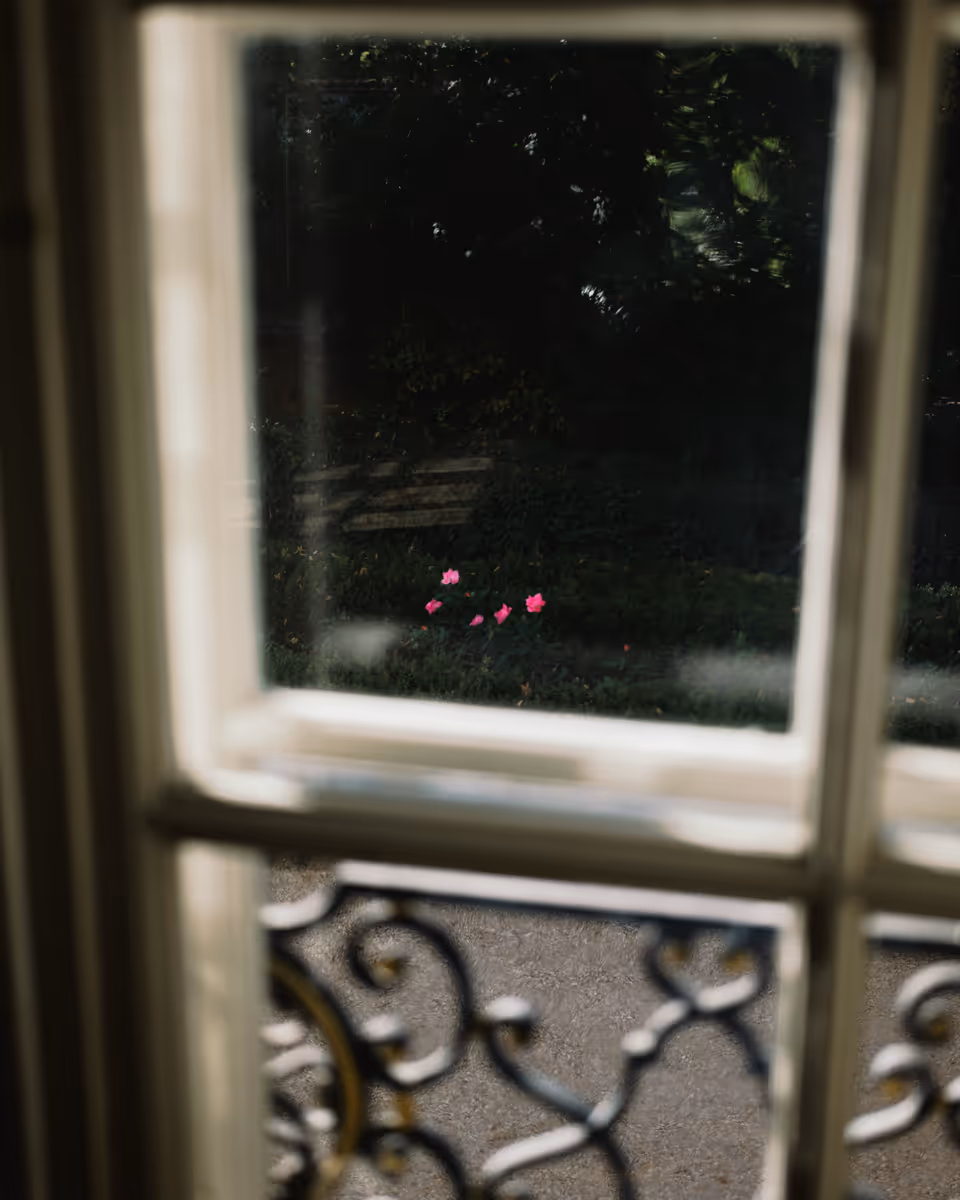 An open window at the Musée Rodin overlooking the garden.